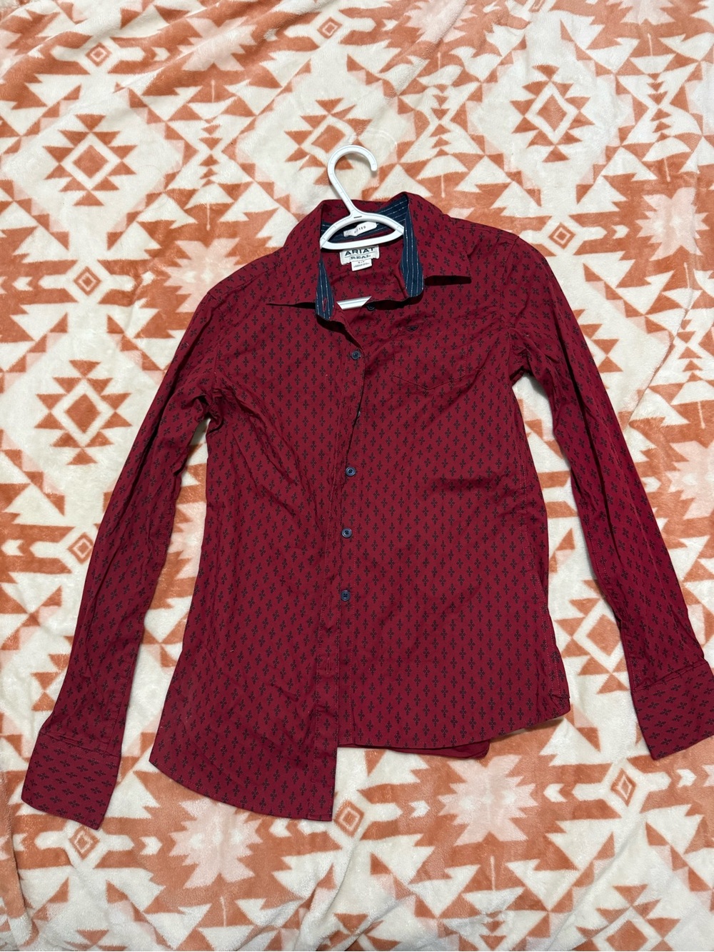 Ariat Men's Burgundy Patterned Long-Sleeve Dress Shirt
